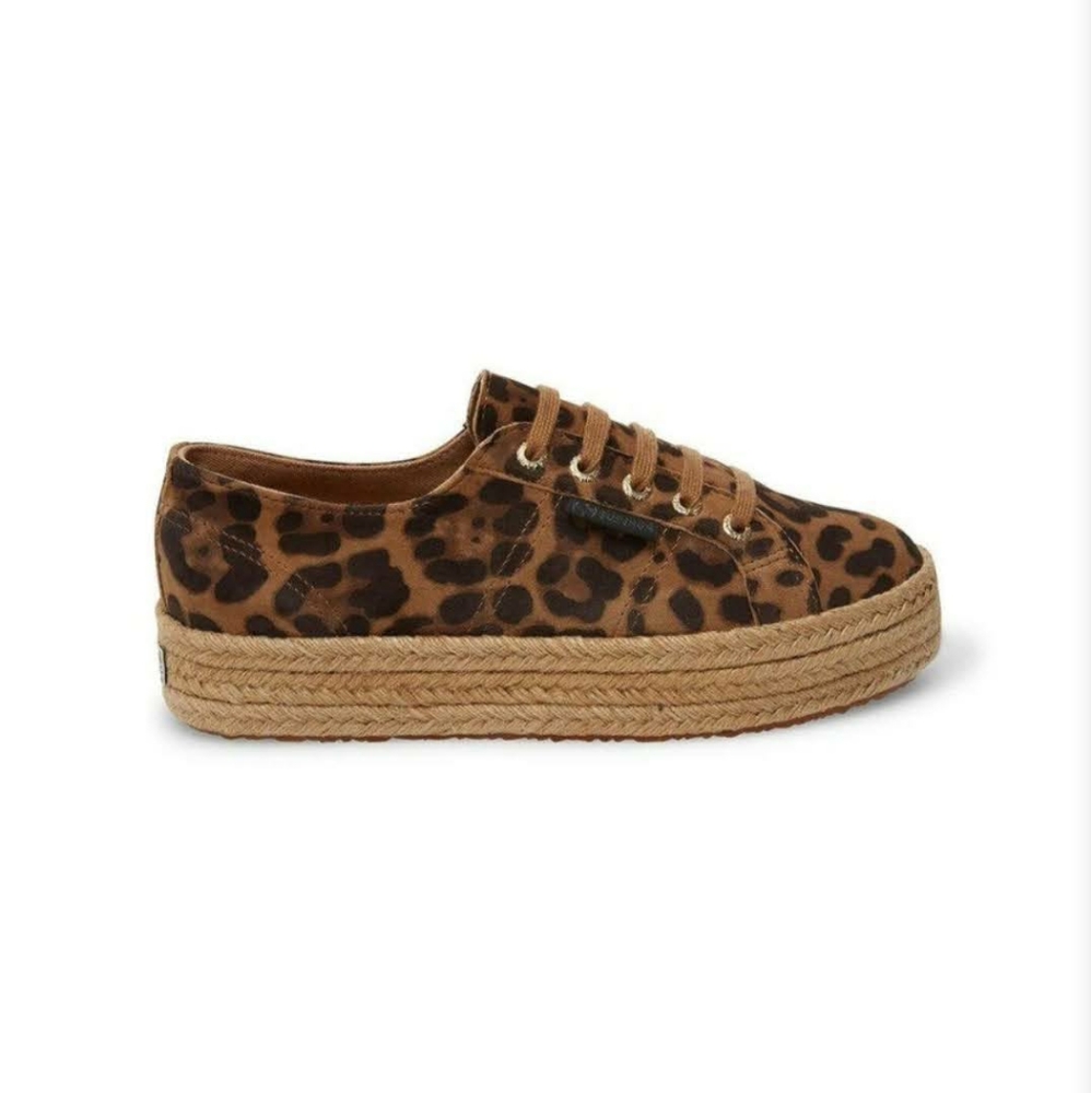 Superga Leopard Print Suede Platform Sneakers in Brown